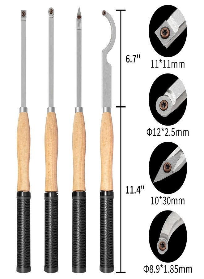 DEEFIINE 18.3" Full Size Carbide Tip Wood Lathe Turning Tool Kit, Lathe Roughing and Finishing Hollow Tool with Diamond Round Square Carbide inserts(Beech handle) - Image 2