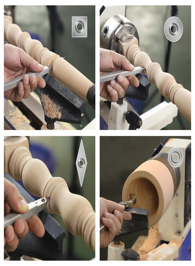 DEEFIINE 18.3" Full Size Carbide Tip Wood Lathe Turning Tool Kit, Lathe Roughing and Finishing Hollow Tool with Diamond Round Square Carbide inserts(Beech handle) - Image 5