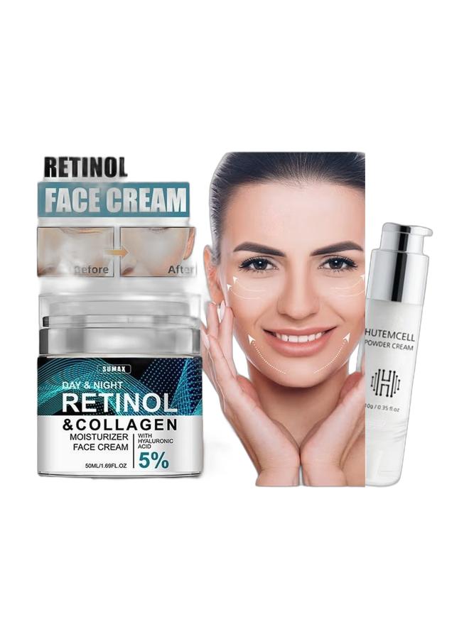 SUMAX Retinol & Collagen Moisturizer Face Cream, Pressed Retinol Cream, Lightens Fine Lines, Anti-wrinkle and Firms 50ml & POWDER CREAM Bundle - Image 1