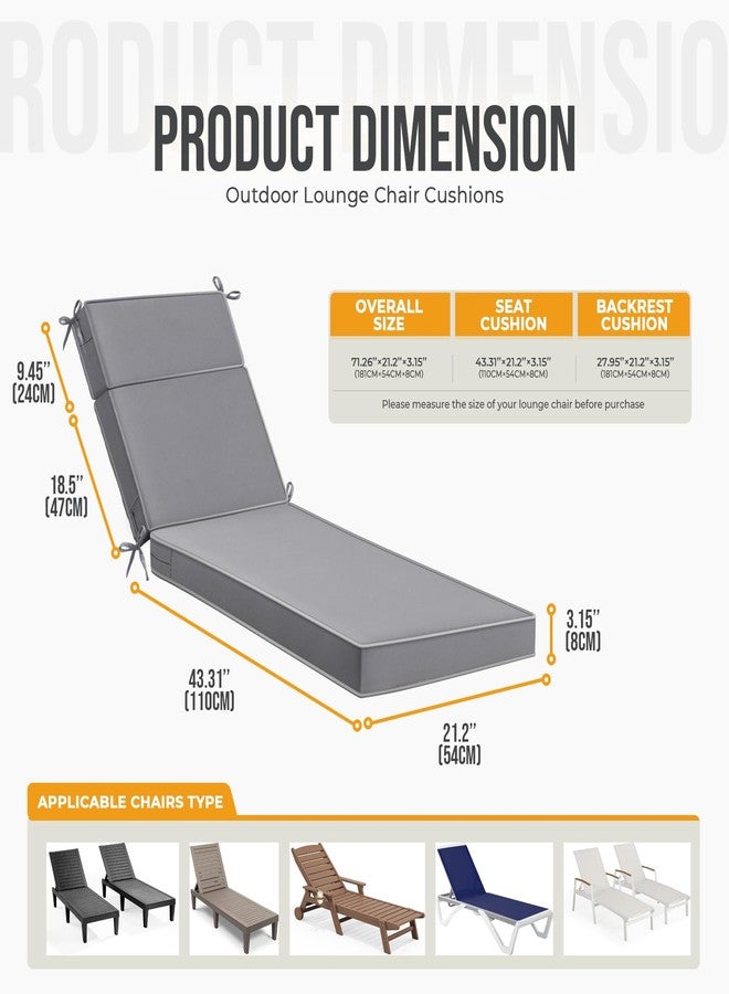 Uthem Waterproof Chaise Lounge Cushions, 72x21x3 Inch Outdoor Lounge Chair Cushion High-Density Foam Fade Resistant Patio Sun Lounger Pad Replacement with Removable Covers and Ties, Grey - Image 2