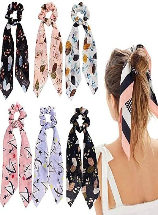 Minta 12 Pcs Hair Scarf Hair Scrunchies Chiffon Floral Hair Scarves Ribbon Scrunchie,Ponytail Scarf Scrunchies for Women Girls - Multicolor - Image 3