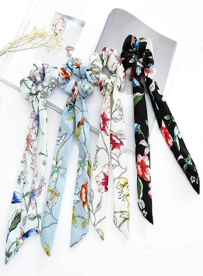Minta 12 Pcs Hair Scarf Hair Scrunchies Chiffon Floral Hair Scarves Ribbon Scrunchie,Ponytail Scarf Scrunchies for Women Girls - Multicolor - Image 4