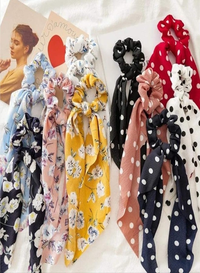 Minta 12 Pcs Hair Scarf Hair Scrunchies Chiffon Floral Hair Scarves Ribbon Scrunchie,Ponytail Scarf Scrunchies for Women Girls - Multicolor - Image 1