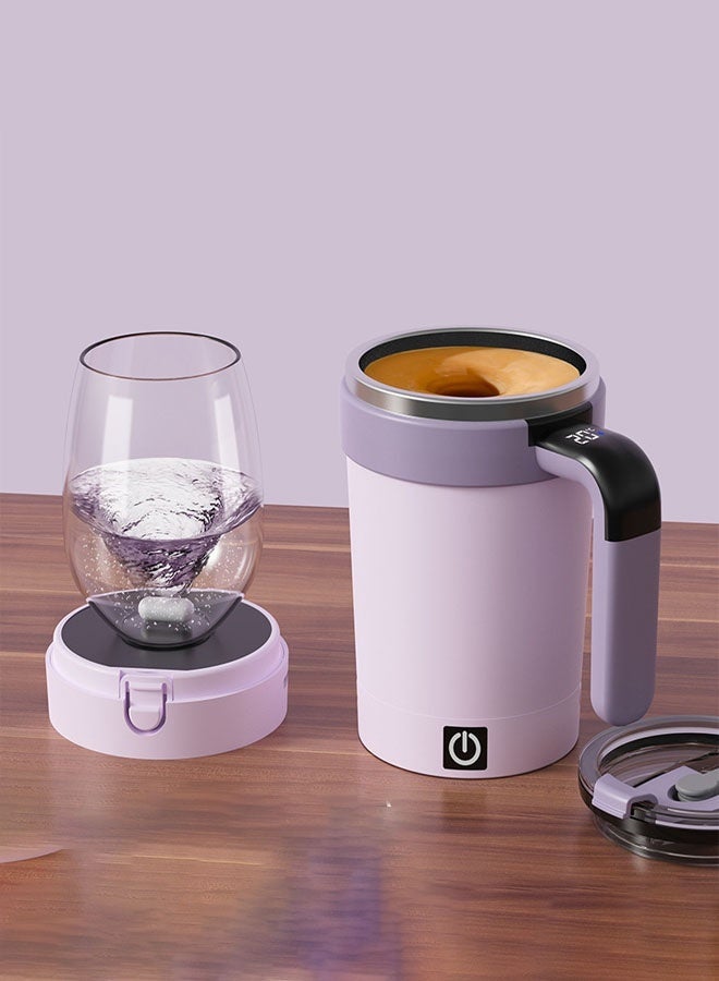 Bukela Self Stirring Coffee Mug,  Automatic Magnetic Stirring Coffee Mug with Temperature Display,Detachable Base Self-Stirring Mug, Smart Mixing Cup for Coffee, Chocolate, Milk, Tea(Purple) - Image 1