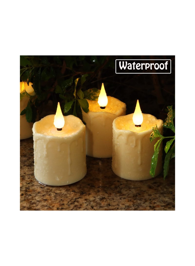 Excefore Rechargeable Flameless Votive Candles with Remote Timer, D2 x H3 inches in/Outdoor Waterproof Flameless Flickering Electric Candles, 3D Wick Battery Operated LED Tea Lights, Set of 6, Ivory - Image 4