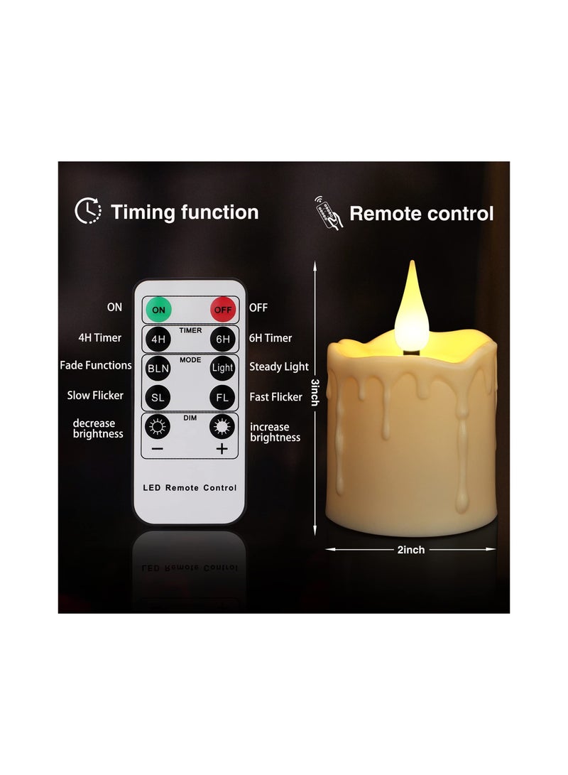 Excefore Rechargeable Flameless Votive Candles with Remote Timer, D2 x H3 inches in/Outdoor Waterproof Flameless Flickering Electric Candles, 3D Wick Battery Operated LED Tea Lights, Set of 6, Ivory - Image 2