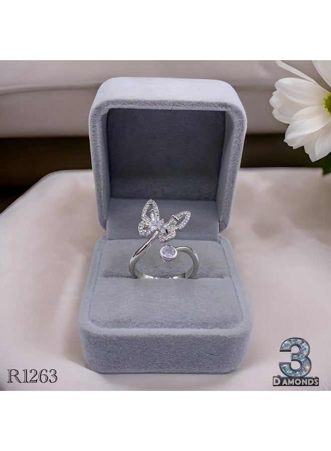 3Diamonds Platinum-Plated Butterfly Ring – Elegant Open Design with Zircon Stones for Women  - Image 1