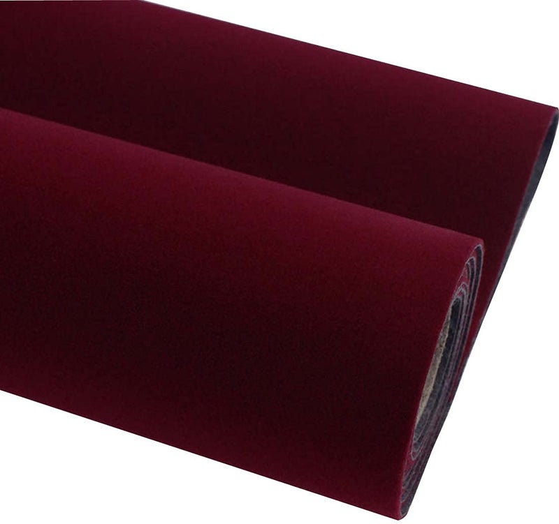 Waddllcor Self Adhesive Velvet Flock Contact Paper Liner for Jewelry Drawer 17.7" x 117" Craft Fabric Peel and Stick, Soft Velvet Liner for Drawer DIY (Maroon Color) - Image 1