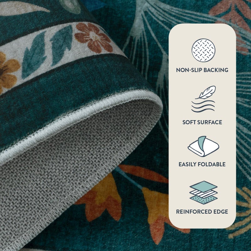 Anidaroel Botanical Print Washable Rugs 8x10, Non Slip Large Rugs for Living Room, Soft Modern Rug for Bedroom Stain Resistant Dining Room Rug for Under Table Indoor Accent Carpet, Teal - Image 5