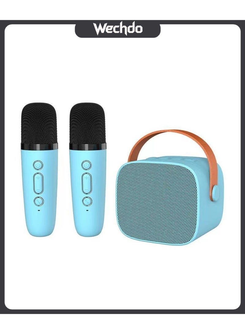 Portable Bluetooth Karaoke Speaker with 2 Wireless Mics, Mini Karaoke Machine with Volume Control & Echo Effect, Rechargeable Handheld Karaoke Set for Home Singing, Family Party & Outdoor Activities, Blue