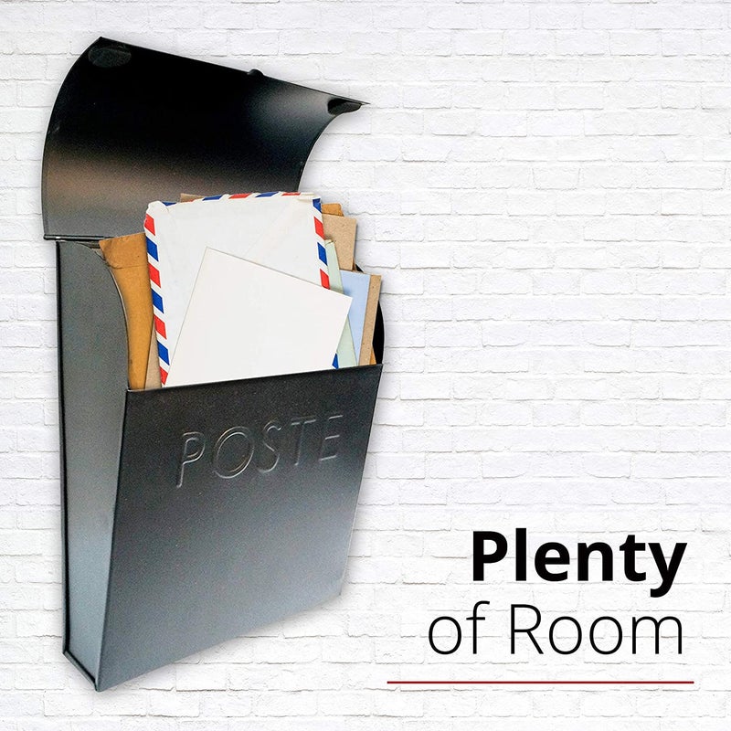 NACH Black Wall Mount Mailbox with Detachable Newspaper Holder, French Euro Black Mailboxes for Outside, Pre-Drilled Holes for Easy Installation, Waterproof & Rust-Resistant, 12 x 11.2 x 4.5 Inches - Image 5