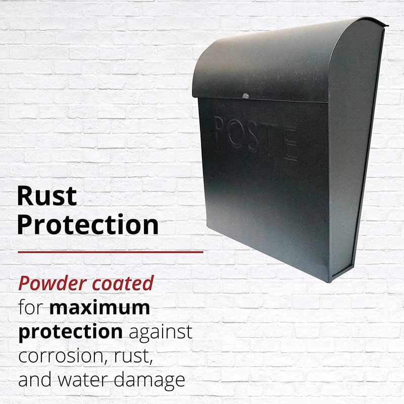 NACH Black Wall Mount Mailbox with Detachable Newspaper Holder, French Euro Black Mailboxes for Outside, Pre-Drilled Holes for Easy Installation, Waterproof & Rust-Resistant, 12 x 11.2 x 4.5 Inches - Image 3