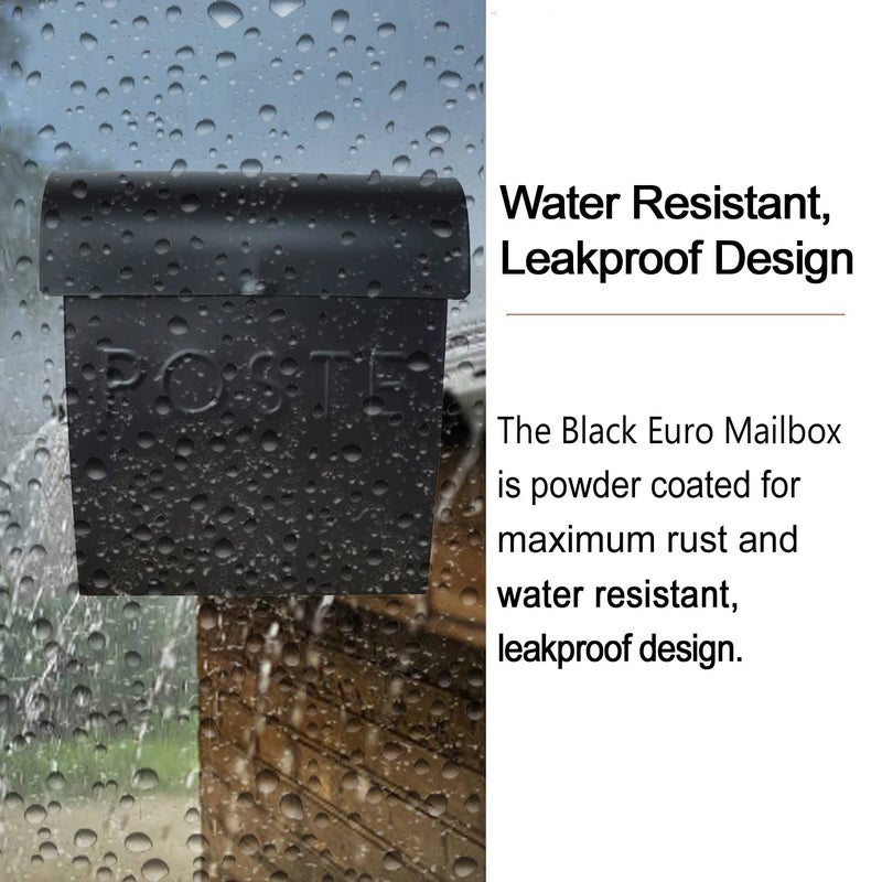 NACH Black Wall Mount Mailbox with Detachable Newspaper Holder, French Euro Black Mailboxes for Outside, Pre-Drilled Holes for Easy Installation, Waterproof & Rust-Resistant, 12 x 11.2 x 4.5 Inches - Image 2