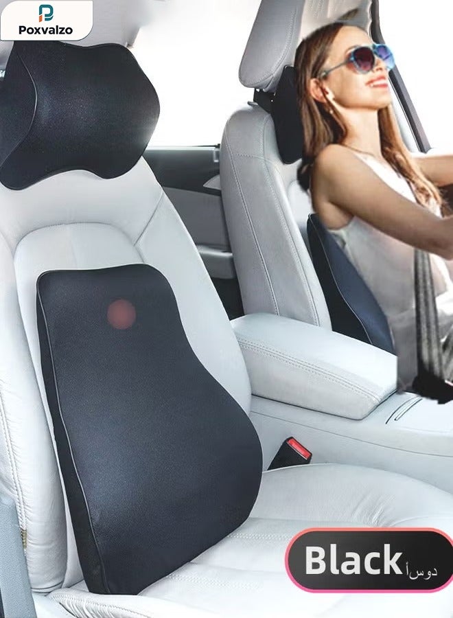 Poxvalzor Car Accessories,Car Back Cushion Lumbar Support And Car Neck Pillow Car Pillow Kit Memory Foam Erognomic Design Universal Fit Muscle Pain And Tension Relief Car Seat Back Support For Car Seat Car Seat Cover (Neck Pillow+ Cushion Set) - Image 1