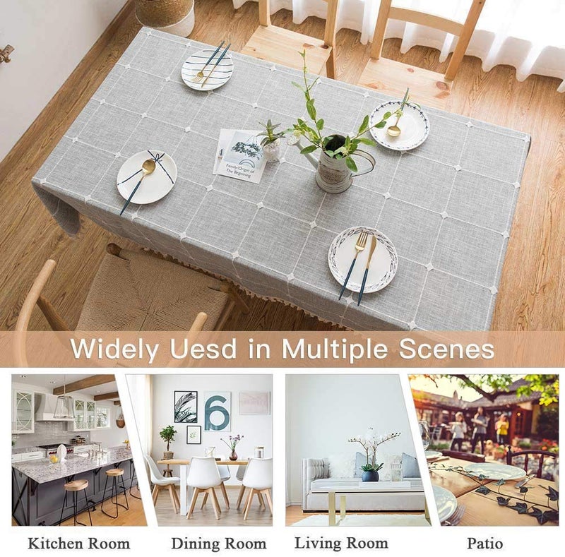 DEEPDREAM Deep Dream Tablecloths, Embroidered Waterproof Table Cloth Cotton Linen Wrinkle Free Anti-Fading Table Cover Decoration for Kitchen Dinning Party Christmas, 55 x 86 Inch - Gray - Image 4
