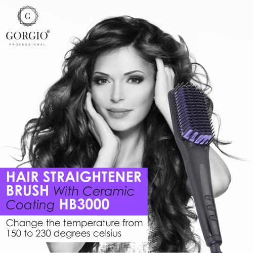 Gorgio Professional Instant Hair Straightening Brush | Ceramic Coated Bristles for Frizz-Free Finish | Ideal for Quick Styling at Home or Office | Compact Electric Brush for Silky, Smooth Hair - Image 4