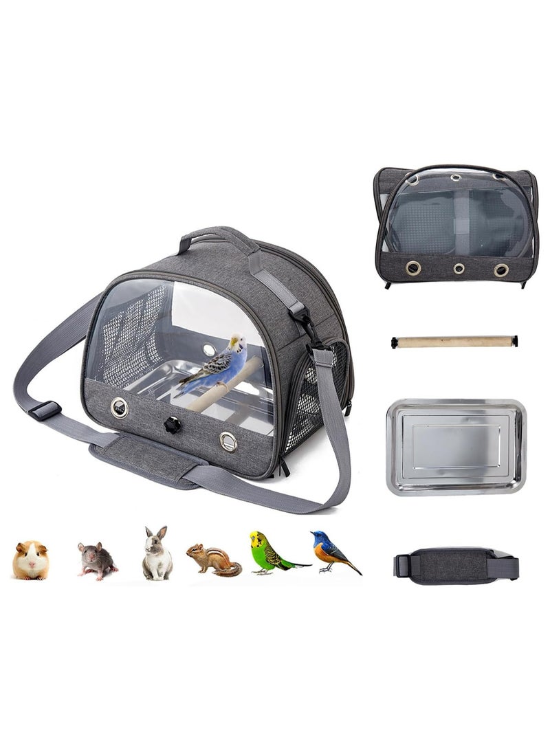 Bird Carrier Cages, Portable Transparent Bird Parrot Parakeet Carrier with Bracket, Stainless Steel Tray, Adjustable Shoulder Strap, Travel Cage Safe Travel Space Capsule Bag for Parrot and Bird - Image 1