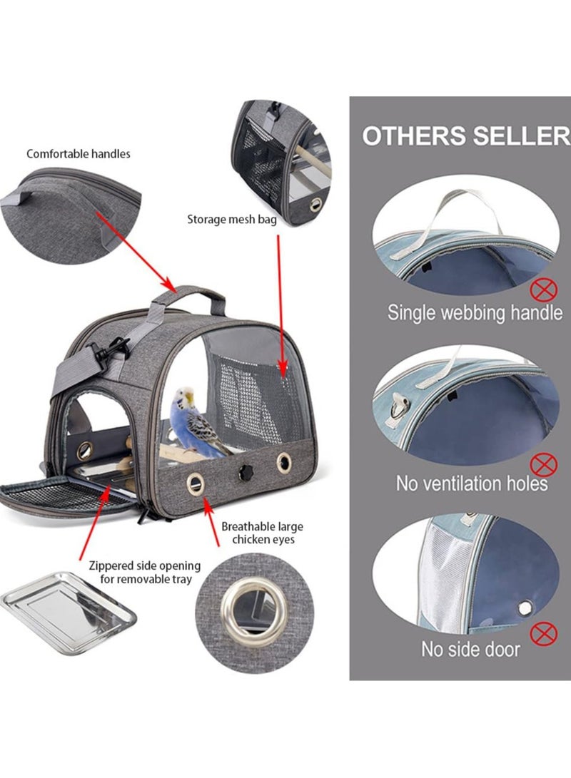 Bird Carrier Cages, Portable Transparent Bird Parrot Parakeet Carrier with Bracket, Stainless Steel Tray, Adjustable Shoulder Strap, Travel Cage Safe Travel Space Capsule Bag for Parrot and Bird - Image 5