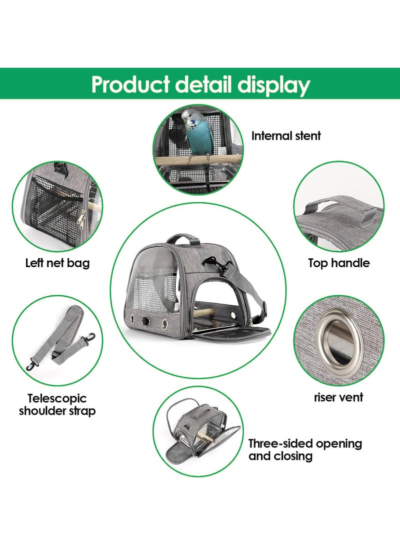 Bird Carrier Cages, Portable Transparent Bird Parrot Parakeet Carrier with Bracket, Stainless Steel Tray, Adjustable Shoulder Strap, Travel Cage Safe Travel Space Capsule Bag for Parrot and Bird - Image 2