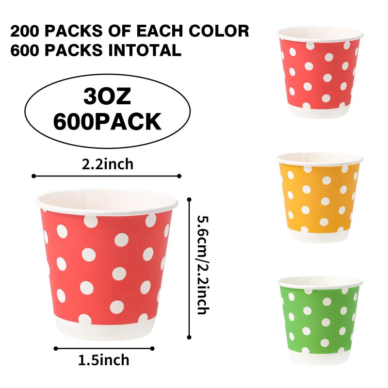 Tamone 600 Pack 3 oz Paper Cups - Small Bathroom Cups  Mini Dot Design Disposable Cups - Red  Green  Yellow - Mouthwash Cups for Party  Picnic  BBQ  Travel  Home and Event - Image 2