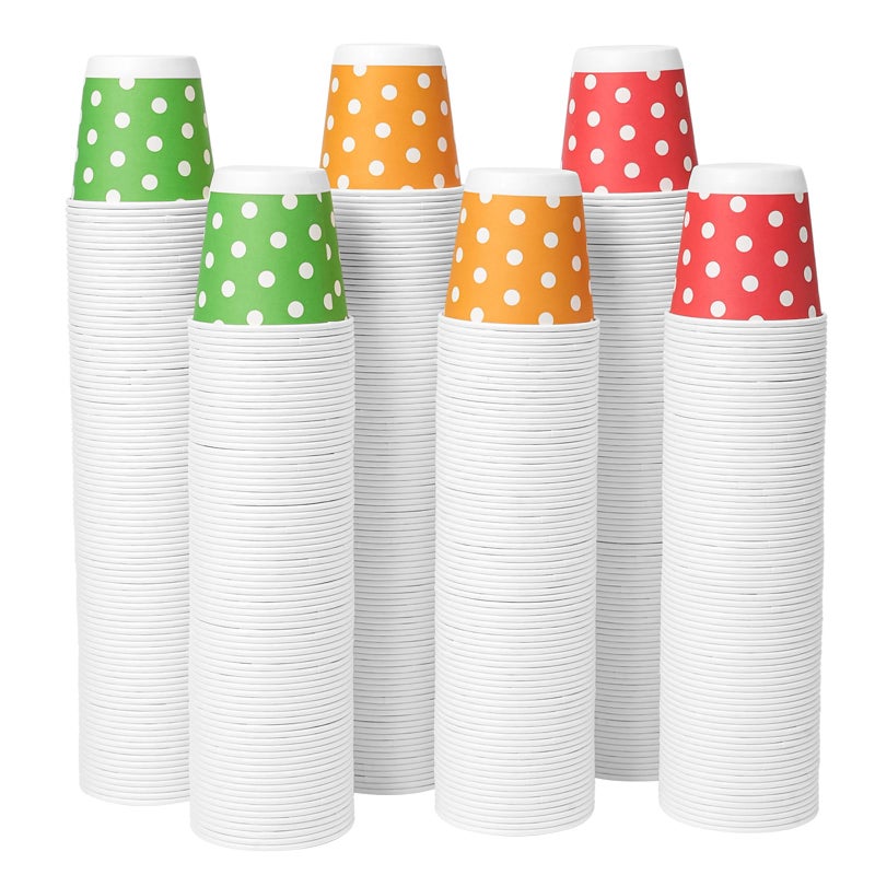Tamone 600 Pack 3 oz Paper Cups - Small Bathroom Cups  Mini Dot Design Disposable Cups - Red  Green  Yellow - Mouthwash Cups for Party  Picnic  BBQ  Travel  Home and Event - Image 1