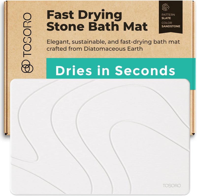 TOSORO Stone Bath Mat, Diatomaceous Earth Non-Slip Stone Shower Mat - Quick Drying Absorbent Bath Mats for Bathroom - Elegant & Modern Design, Easy to Clean (23.5 x 15) - Sandstone - Image 1