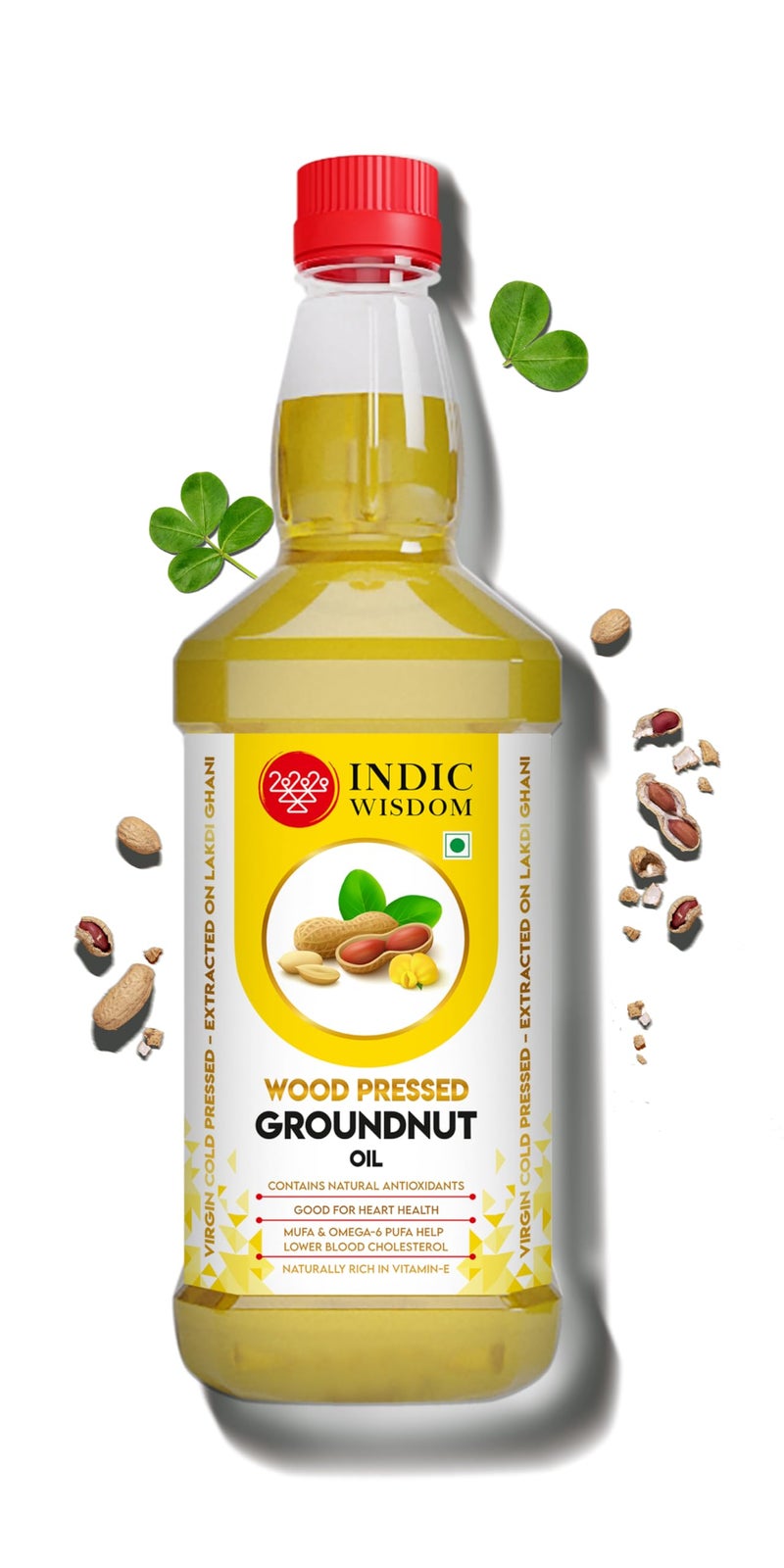 IndicWisdom Wood Pressed Groundnut Oil 1 Liter (Cold Pressed Groundnut Oil - Extracted on Wooden Churner) - Image 1