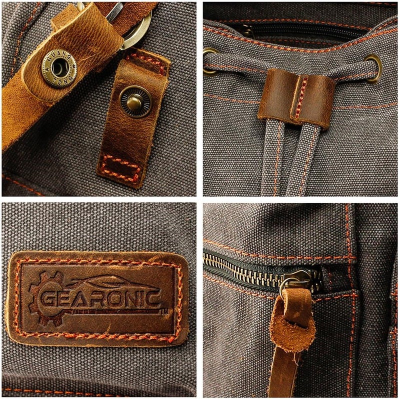 GEARONIC 21L Vintage Canvas Backpack Leather Rucksack Knapsack 15inch Laptop Tote Satchel College Shoulder Hiking Bag - Image 3