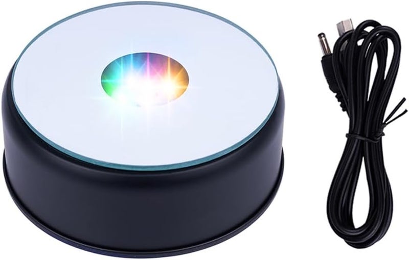 PHMOOJ Black Rotating Display Stand Light Base Colorful Cup Display Turner Spinner Light Tumbler Crystal Turning Display Base Stand with USB Power Cable for Crystals Glass Jewelry Art Gift - Image 1