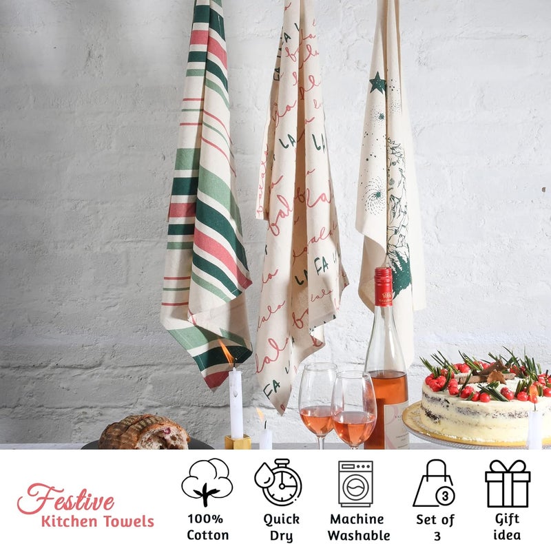 Folkulture Modern Tea Towels or Dish Cloths 20 x 26 Inches Set of 3 Cotton Dishcloth for Farmhouse Decor Falala - Image 3
