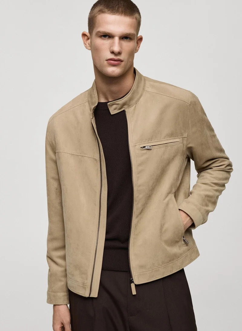 مانجو مان Suede-Effect Biker Jacket