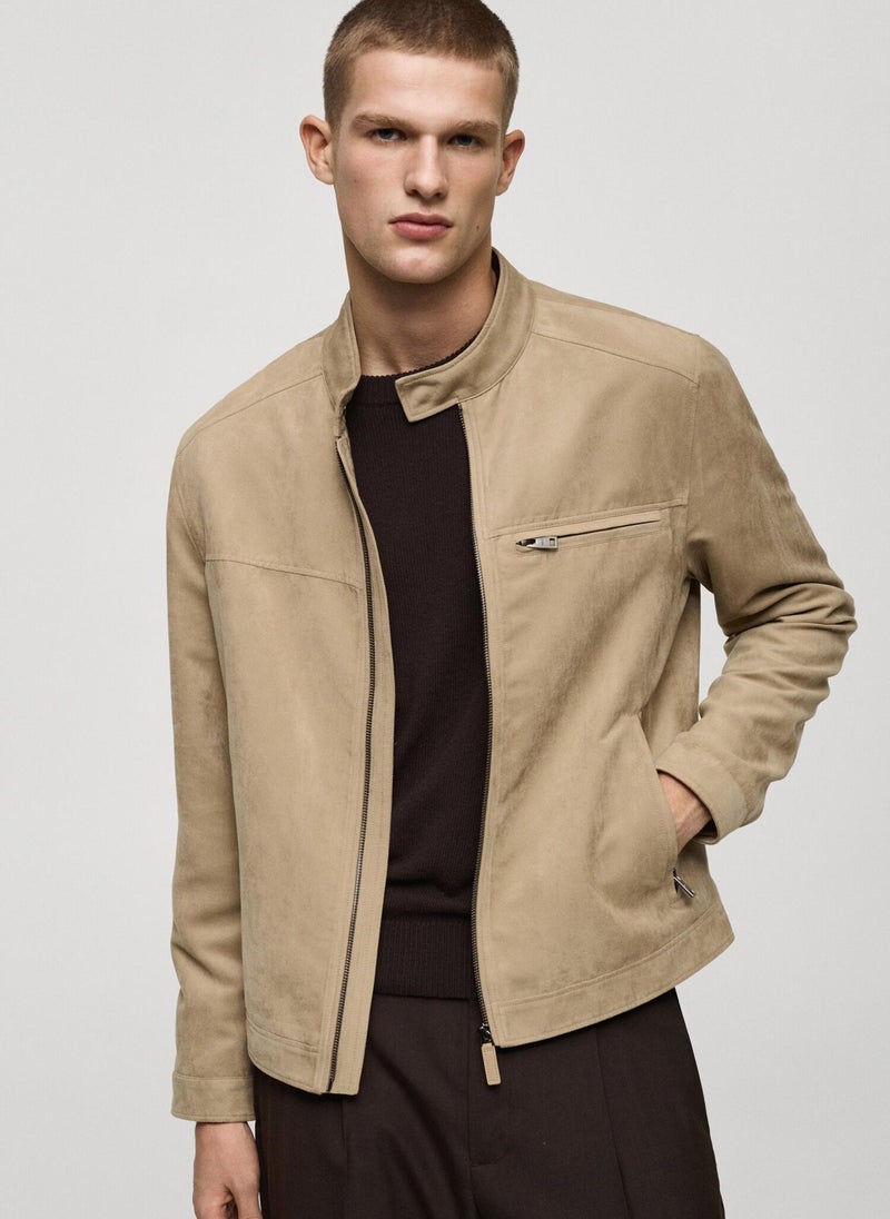 Mango Man Suede-Effect Biker Jacket  - Image 1