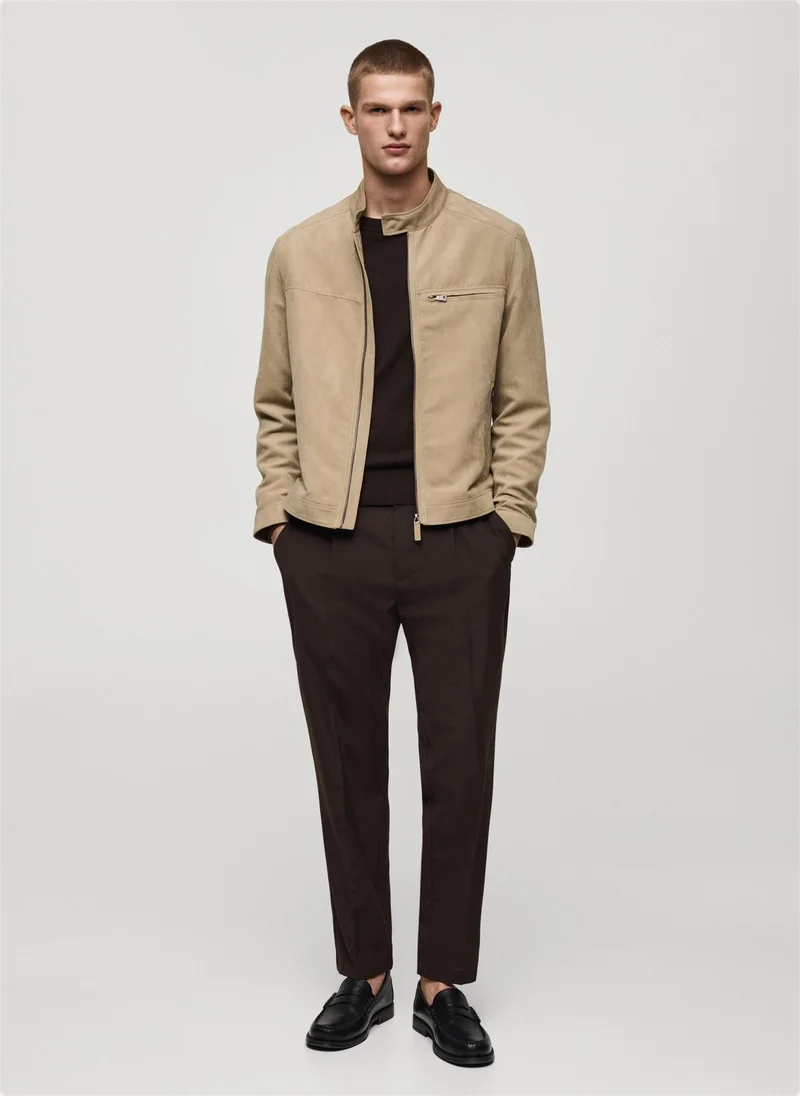 Mango Man Suede-Effect Biker Jacket