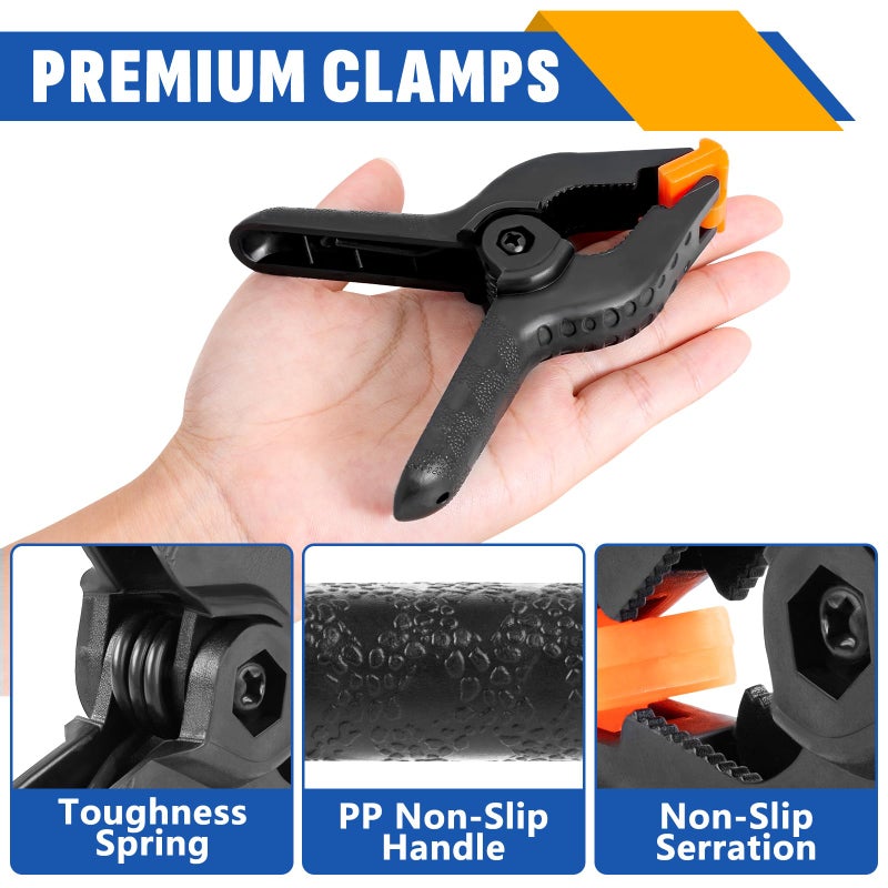 NUITPY 40 Pack 4.5 inch Plastic Spring Clamps, Black Heavy Duty Clips, Backdrop Clips, Woodworking Clamps, Plastic Clamps for Crafts, Backdrop Stand, Woodworking, Photography - Image 3