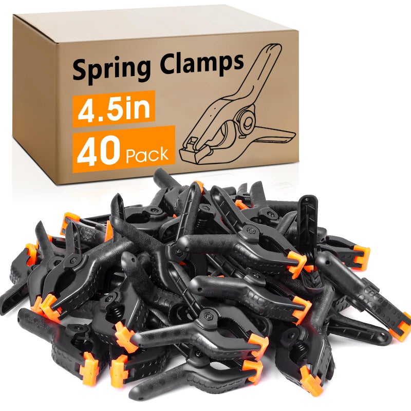 NUITPY 40 Pack 4.5 inch Plastic Spring Clamps, Black Heavy Duty Clips, Backdrop Clips, Woodworking Clamps, Plastic Clamps for Crafts, Backdrop Stand, Woodworking, Photography - Image 1