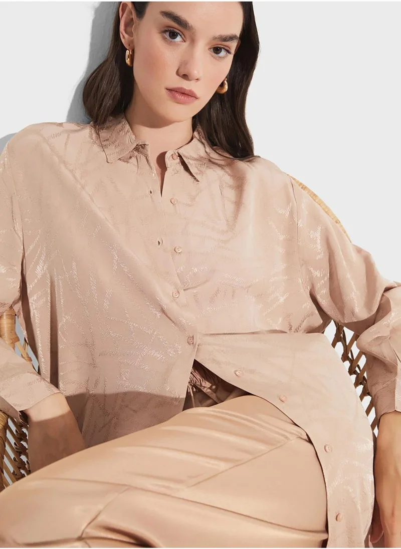 JUNE Patterened Button Down Shirt