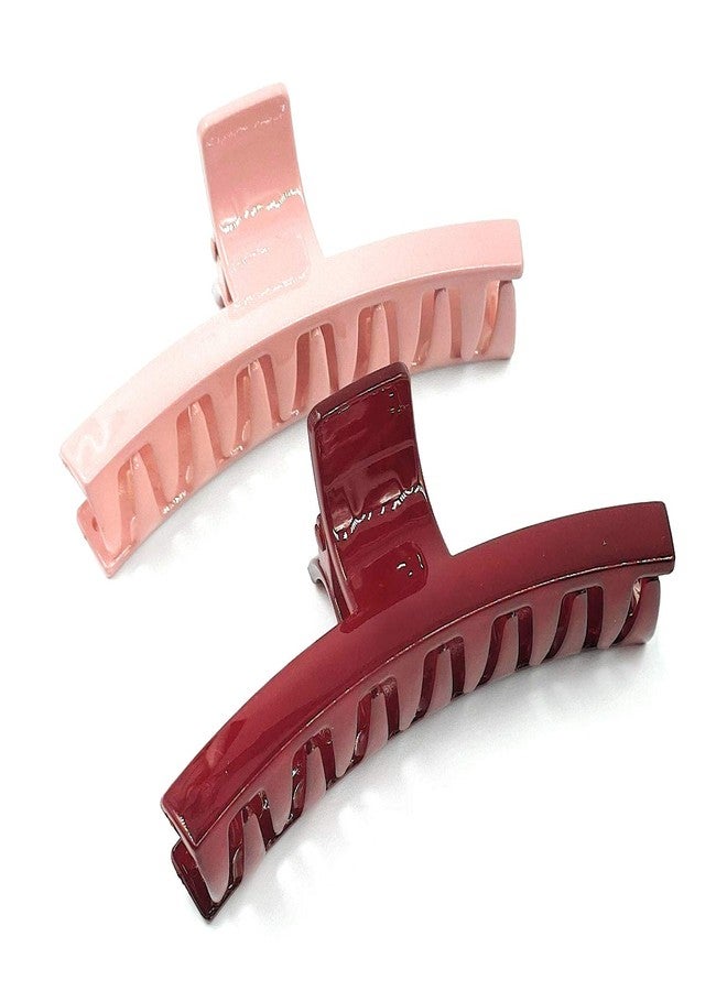 Fairytale Korean Style High Grip T Shape Maroon & Pink Big Hair Clutcher Hair Clip,Claw For Women And Girls. Size 4 Inches Approx (Set Of 2) - Image 1
