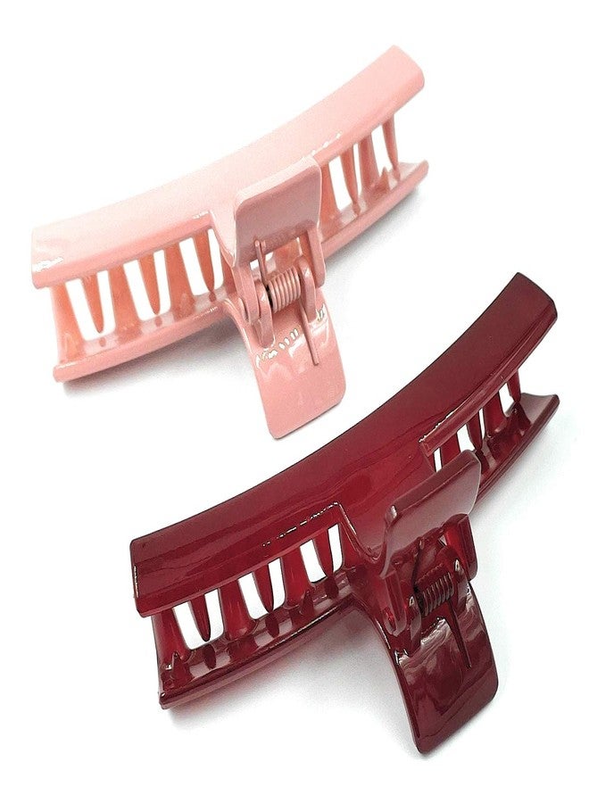 Fairytale Korean Style High Grip T Shape Maroon & Pink Big Hair Clutcher Hair Clip,Claw For Women And Girls. Size 4 Inches Approx (Set Of 2) - Image 3