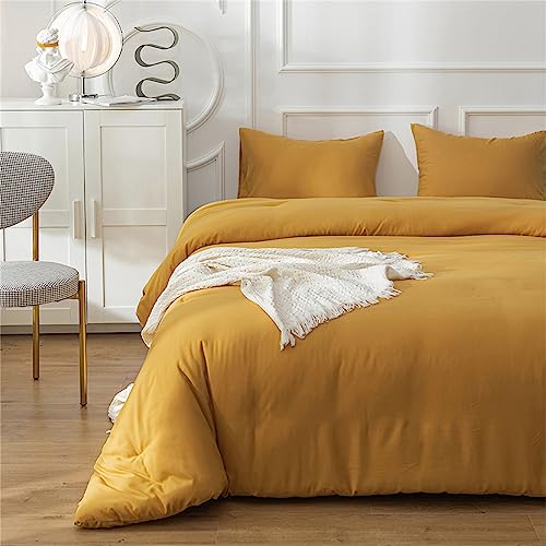 Cottonight Mustard Yellow Comforter Sets King Solid Dark Yellow Bedding Comforter Set Deep Yellow Cozy Blanket Quilts Women Men Durable Modern Style Mustsard Bedding Set for Adults Teens - Image 2