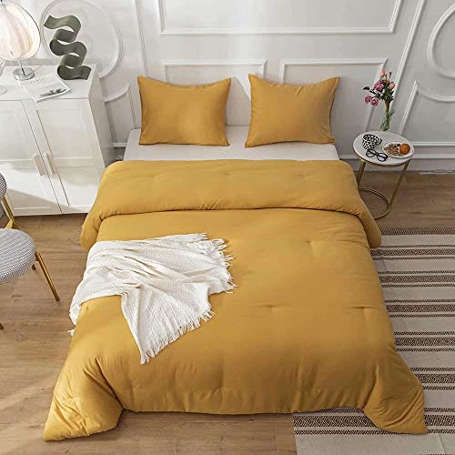 Cottonight Mustard Yellow Comforter Sets King Solid Dark Yellow Bedding Comforter Set Deep Yellow Cozy Blanket Quilts Women Men Durable Modern Style Mustsard Bedding Set for Adults Teens - Image 4