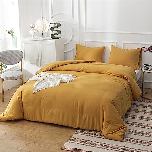 Cottonight Mustard Yellow Comforter Sets King Solid Dark Yellow Bedding Comforter Set Deep Yellow Cozy Blanket Quilts Women Men Durable Modern Style Mustsard Bedding Set for Adults Teens - Image 3