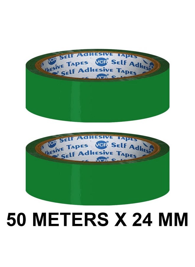 VCR Green Color Tape 50 Meters In Length 24Mm 1" Width 02 Rolls Per Pack Bopp Self Adhesive Tape For Arts And Craft Use Box Packing Office And Home Use  - Image 3