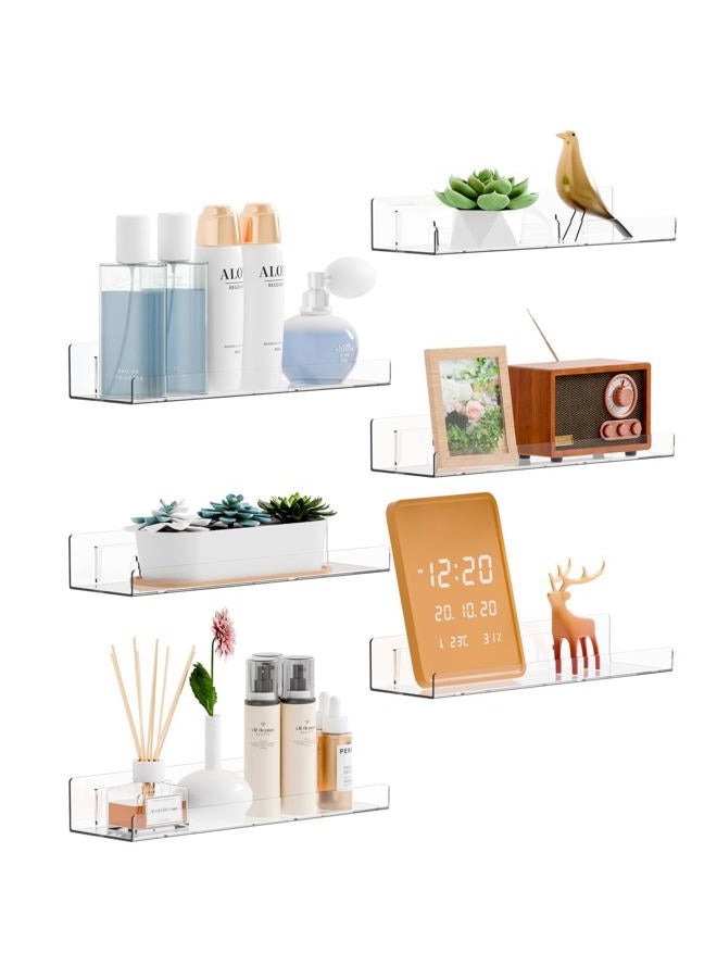 Yieach 6 Pack Acrylic Shelves for Wall Storage,No Drilling Adhesive Shelves,Clear Stick On Bathroom Wall Shelf Organizers,Plastic Floating Shelves for Perfume,Funko,Lego,Skincare,Bookshelf for Kids - Image 1