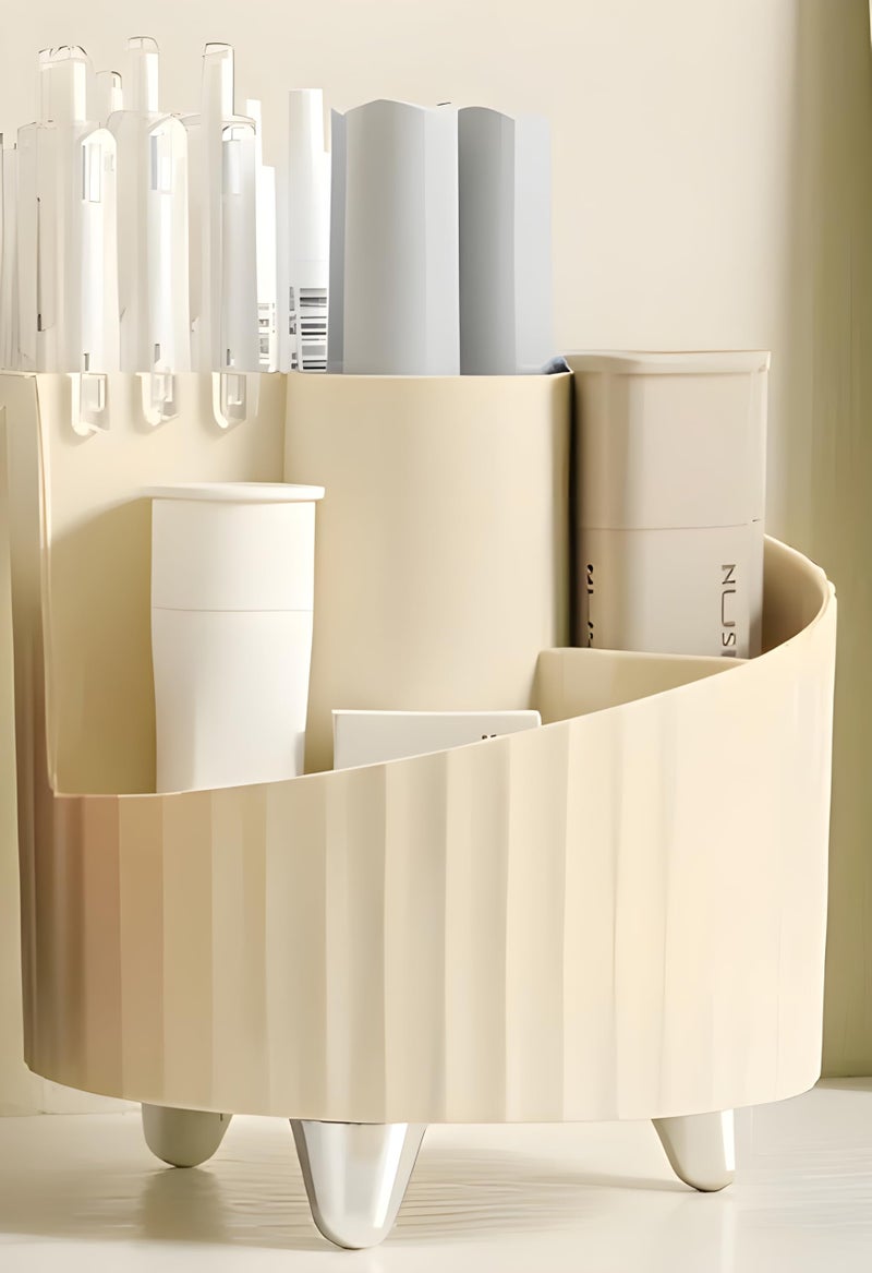 Jinila Makeup Cosmetic Brush Storage Holder Display Case Bathroom Vanity Desktop Organizer Round Different Size 4 Slot Brushes Holders (Pack of 1, Cream Color) - Image 5