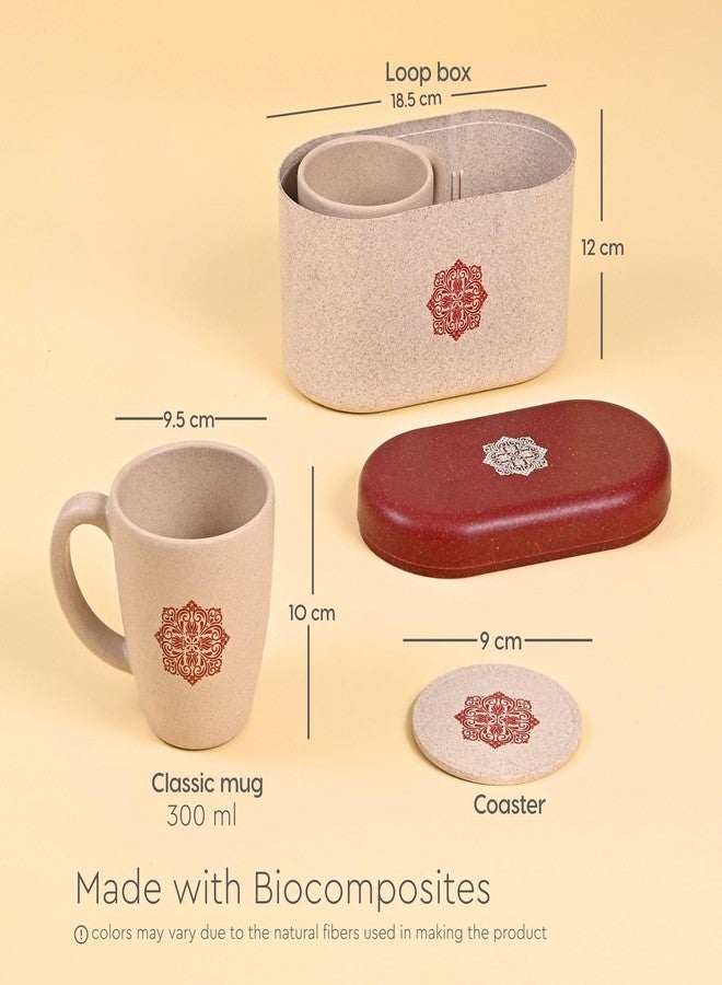 Eha Earth-Friendly Wedding Gifts for Couple | Gifts Made with Rice Husk Biocomposite | Mandala Printed Mug and Coasters Set of 2, Keychain, Loopac Box | 300 ml | Sand Castle - Image 3