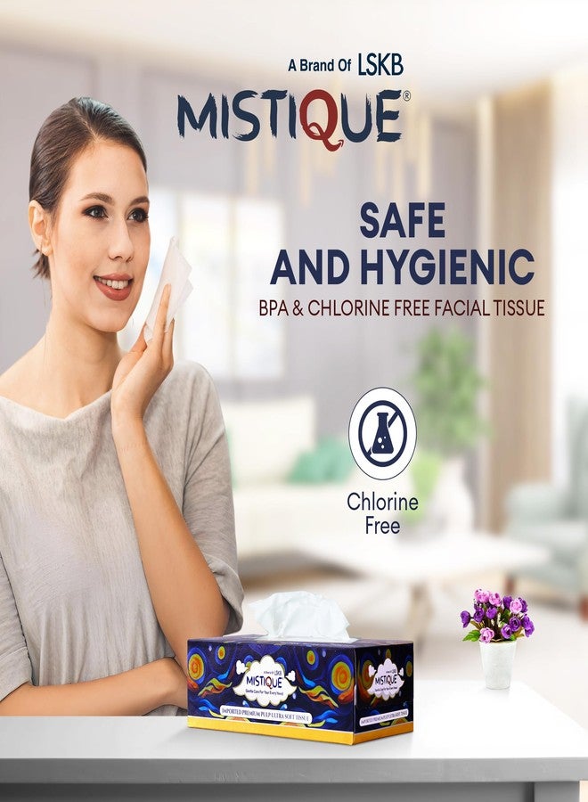 MISTIQUE Ultra Soft 2 Ply Facial Tissue Paper Box | 600 Pulls | 100 Pulls x 6 Boxes | Natural Virgin Pulp | Skin Friendly & Highly Absorbent | Car, Home & Office Use | Sheet Size (20 * 20) cm - Image 3