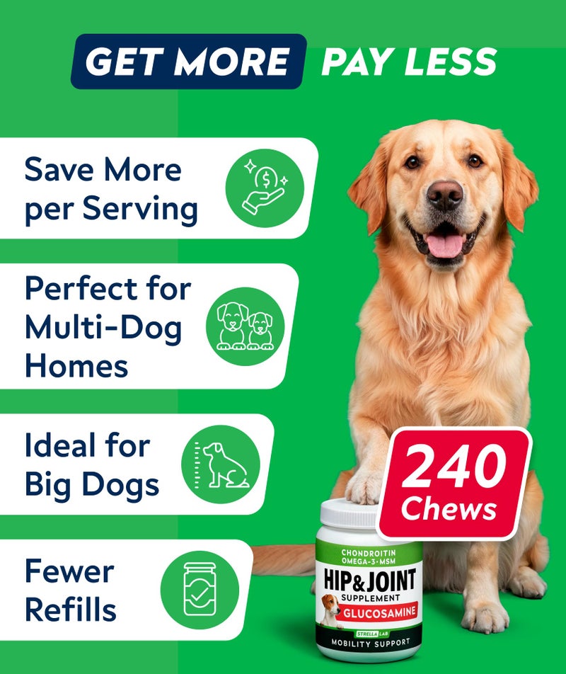 StrellaLab Glucosamine Treats for Dogs - Joint Supplement w/Omega-3 Fish Oil - Chondroitin, MSM - Advanced Mobility Chews - Joint Pain Relief - Hip & Joint Care - Bacon Flavor - 240 Ct - Made in USA - Image 2