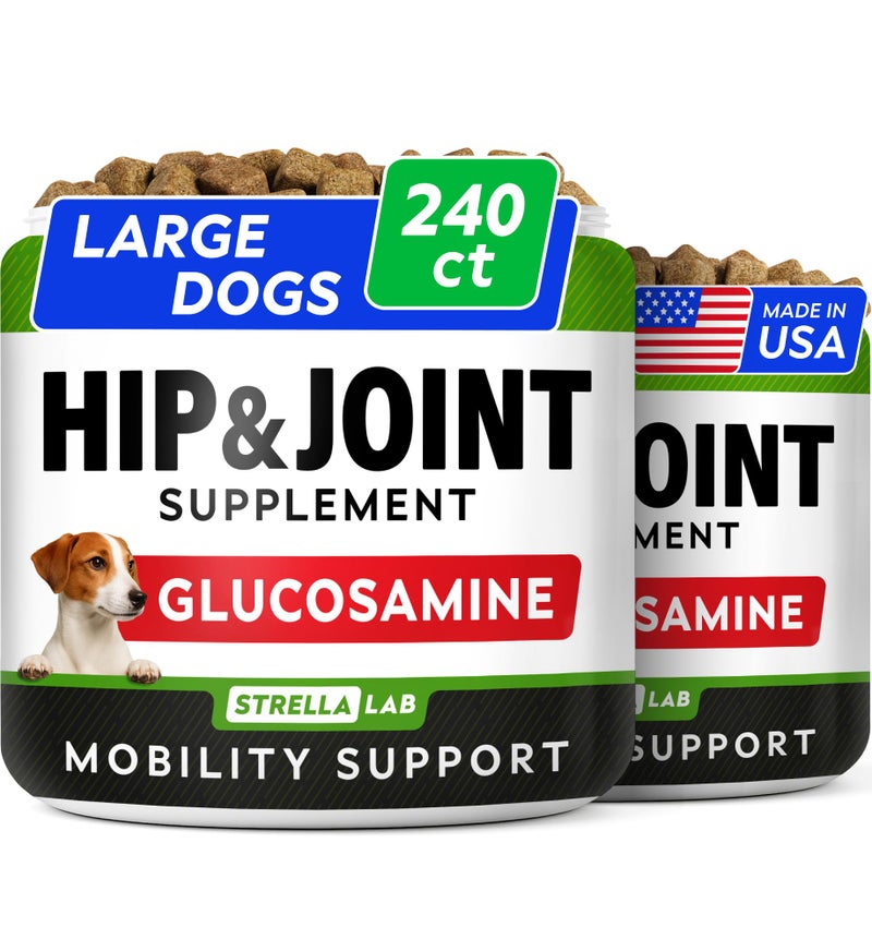 StrellaLab Glucosamine Treats for Dogs - Joint Supplement w/Omega-3 Fish Oil - Chondroitin, MSM - Advanced Mobility Chews - Joint Pain Relief - Hip & Joint Care - Bacon Flavor - 240 Ct - Made in USA - Image 1