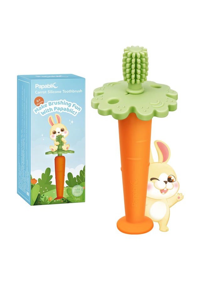 Papablic Baby Toothbrush Teether, 360° Carrot Toothbrush Teething Toy with Suction Base, Easter Gift Travel Essentials for Toddler Infants 6-12 Months - Image 1