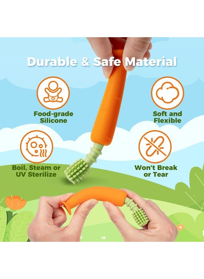 Papablic Baby Toothbrush Teether, 360° Carrot Toothbrush Teething Toy with Suction Base, Easter Gift Travel Essentials for Toddler Infants 6-12 Months - Image 4